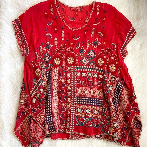 Johnny Was Tops Johnny Was Fiery Red Embroidered Blouse Xl Poshmark